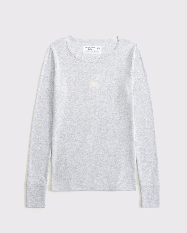 long-sleeve logo pajama tee, Light Gray view 1