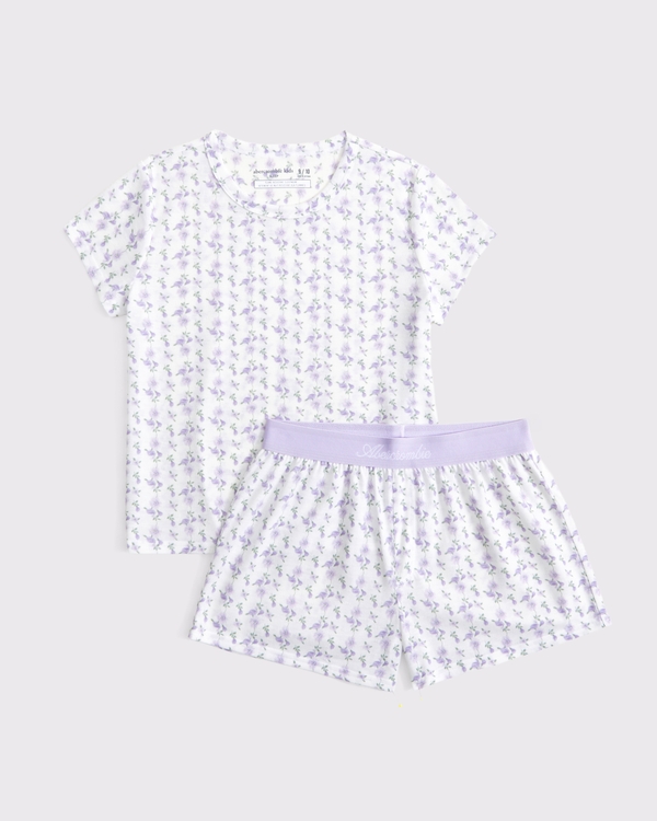 shorts pajama set, White And Purple Pattern view 1