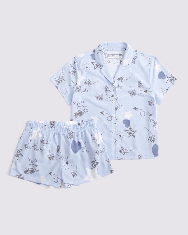 short pajama set, Powder Blue Pattern view 1
