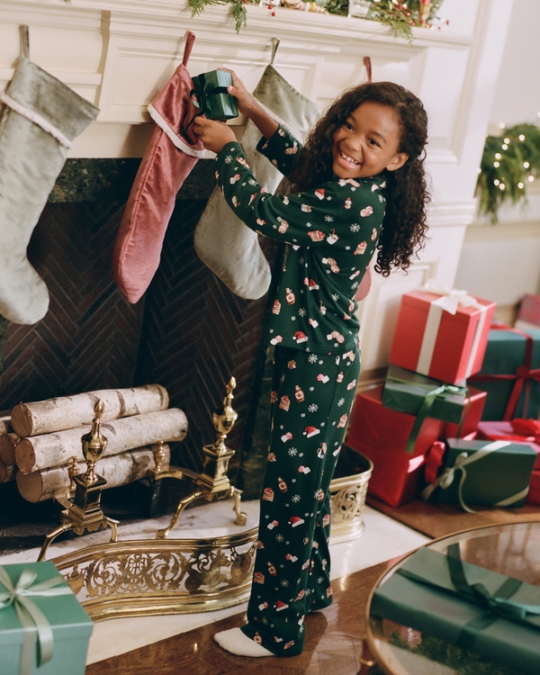 kids pant pajama set, Green Breakfast Print view 1