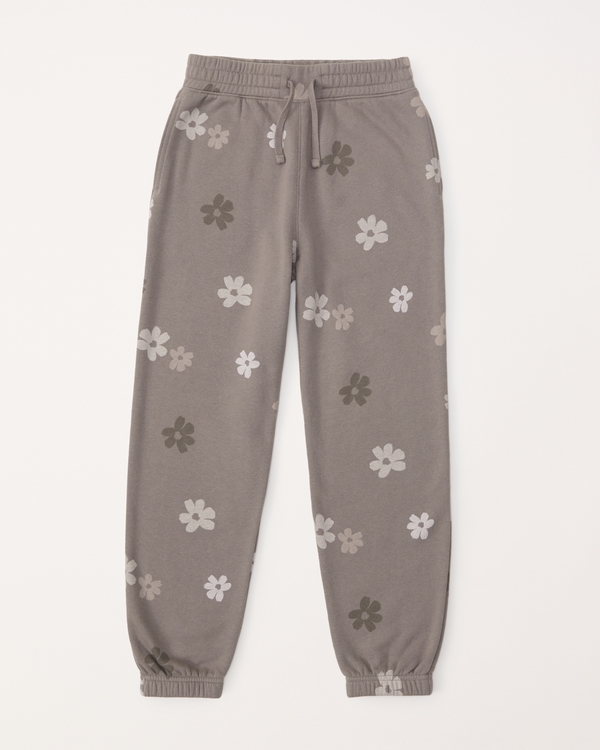 pattern fleece sweatpants, Taupe Floral