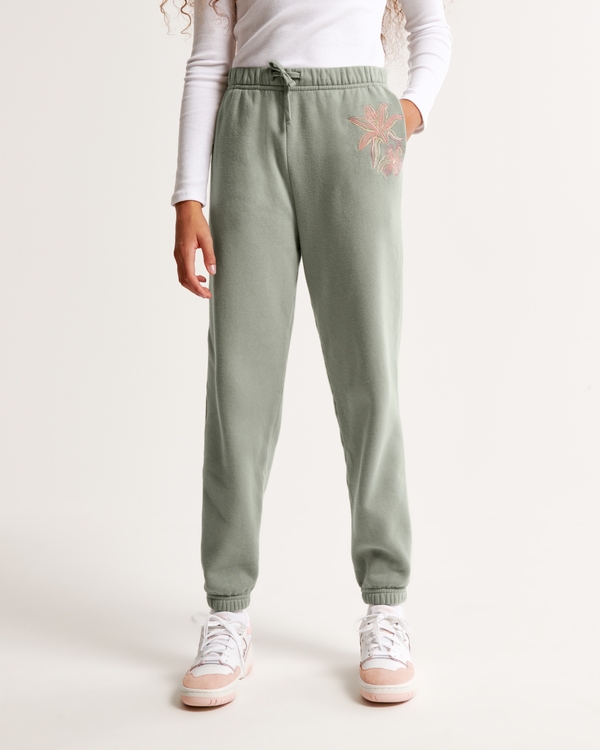 embroidered floral easy-fit sweatpants, Green