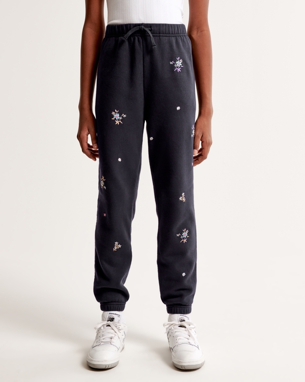 embroidered floral easy-fit sweatpants, Dark Grey