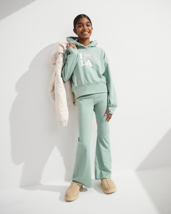 ypb lace-trim flare leggings, Dark Sage view 1