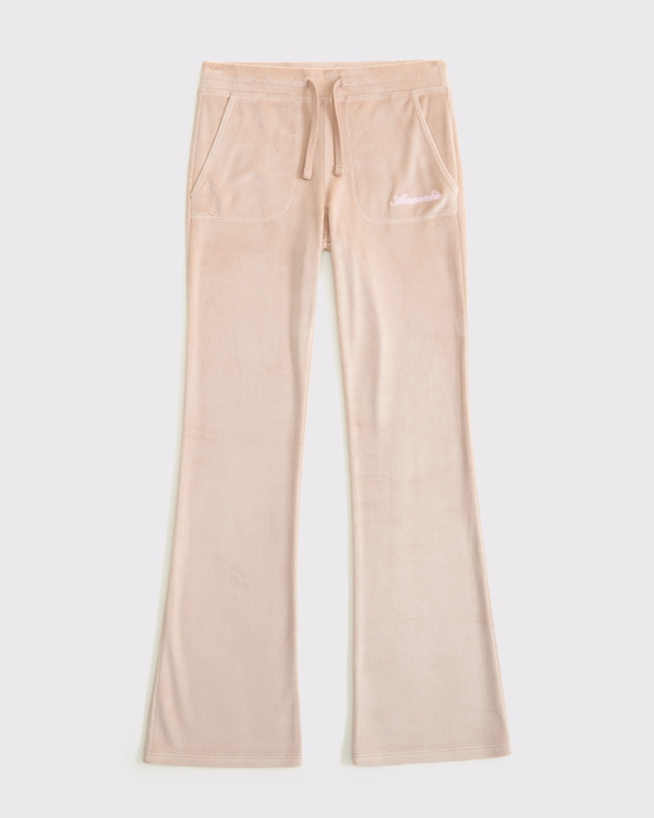 velour low rise bootcut sweatpants, Light Brown view 1