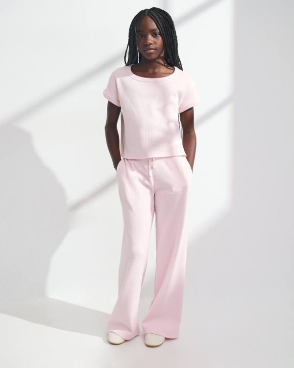 ypb baggy waffle open-hem sweatpant, Ballet Pink view 1