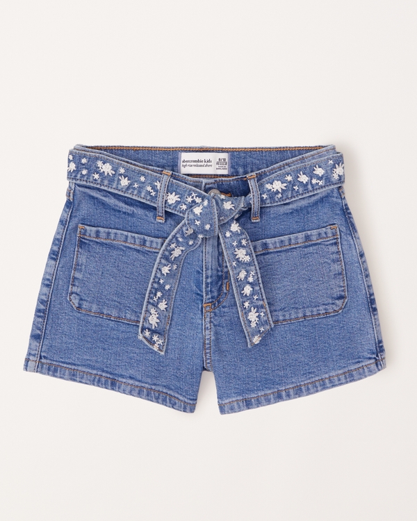 high rise relaxed shorts, Medium Wash