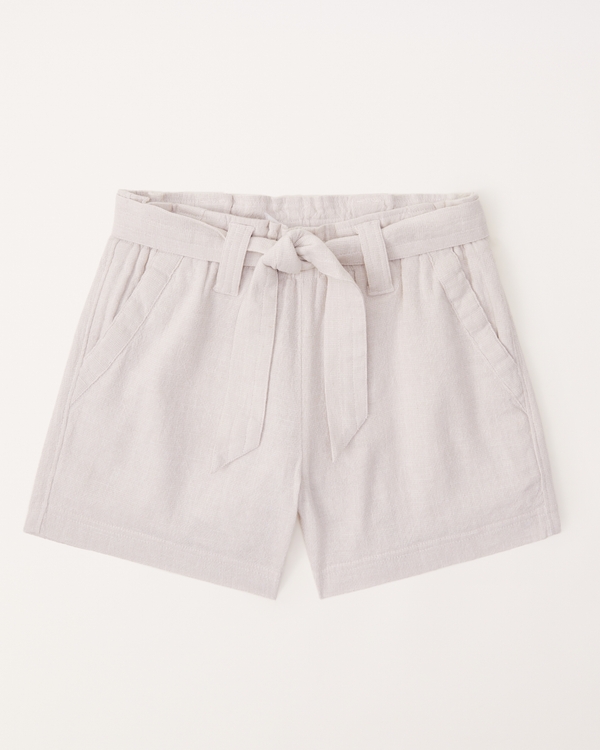 belted linen-blend shorts, Cream