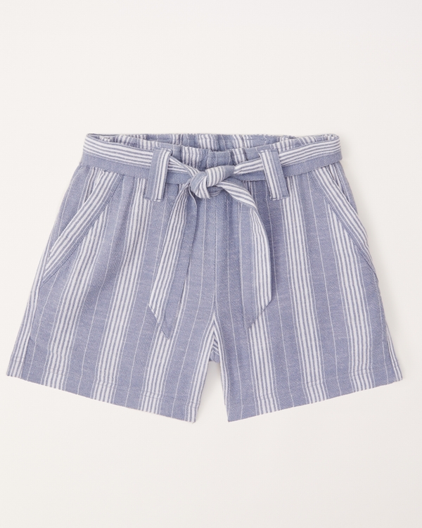 belted linen-blend shorts, Blue Stripe