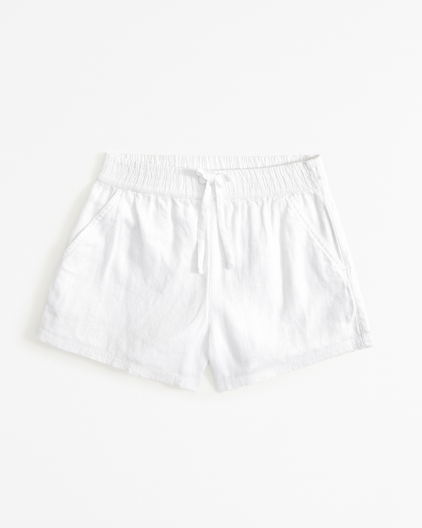 linen-blend pull-on shorts, White