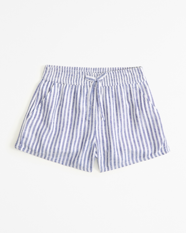 linen-blend pull-on shorts, Blue Stripe