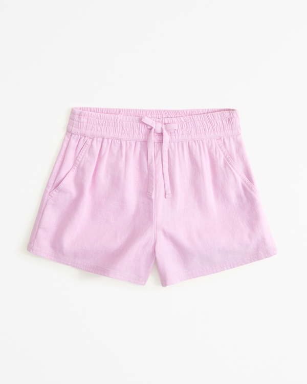 linen-blend pull-on shorts, Pink