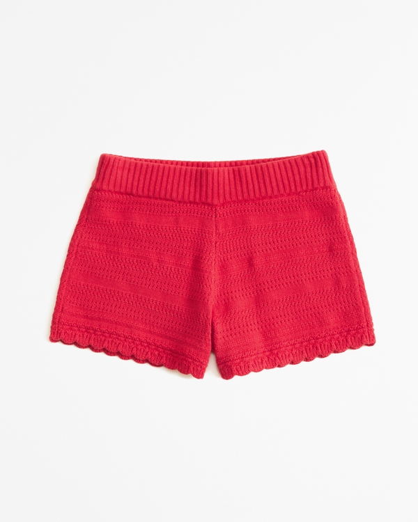 crochet-style shorts, Red