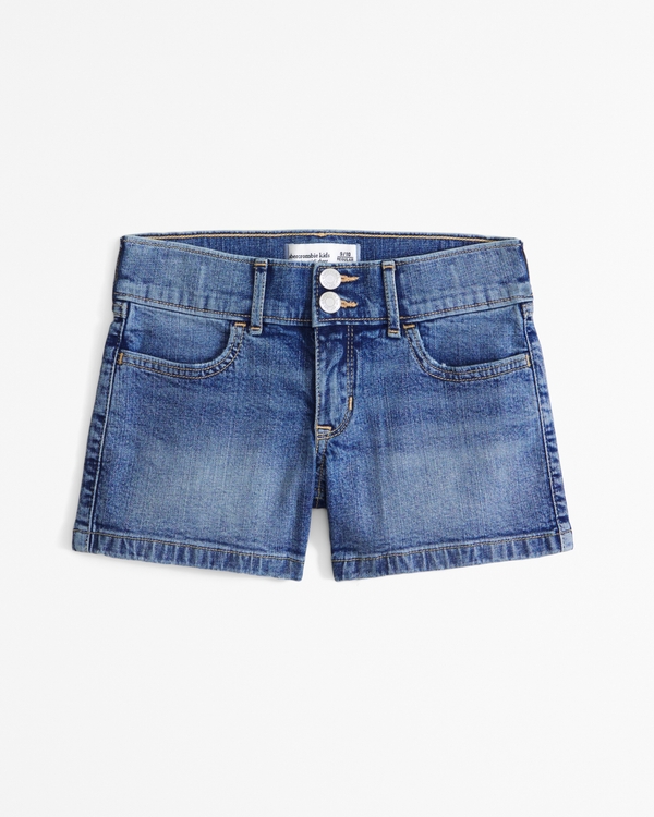 low rise midi shorts, Medium Wash