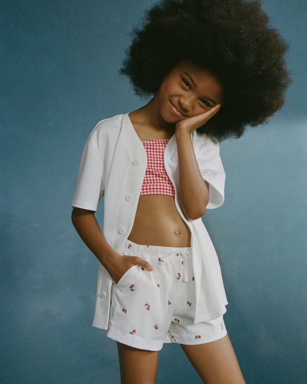 poplin pull-on shorts, White Pattern view 1