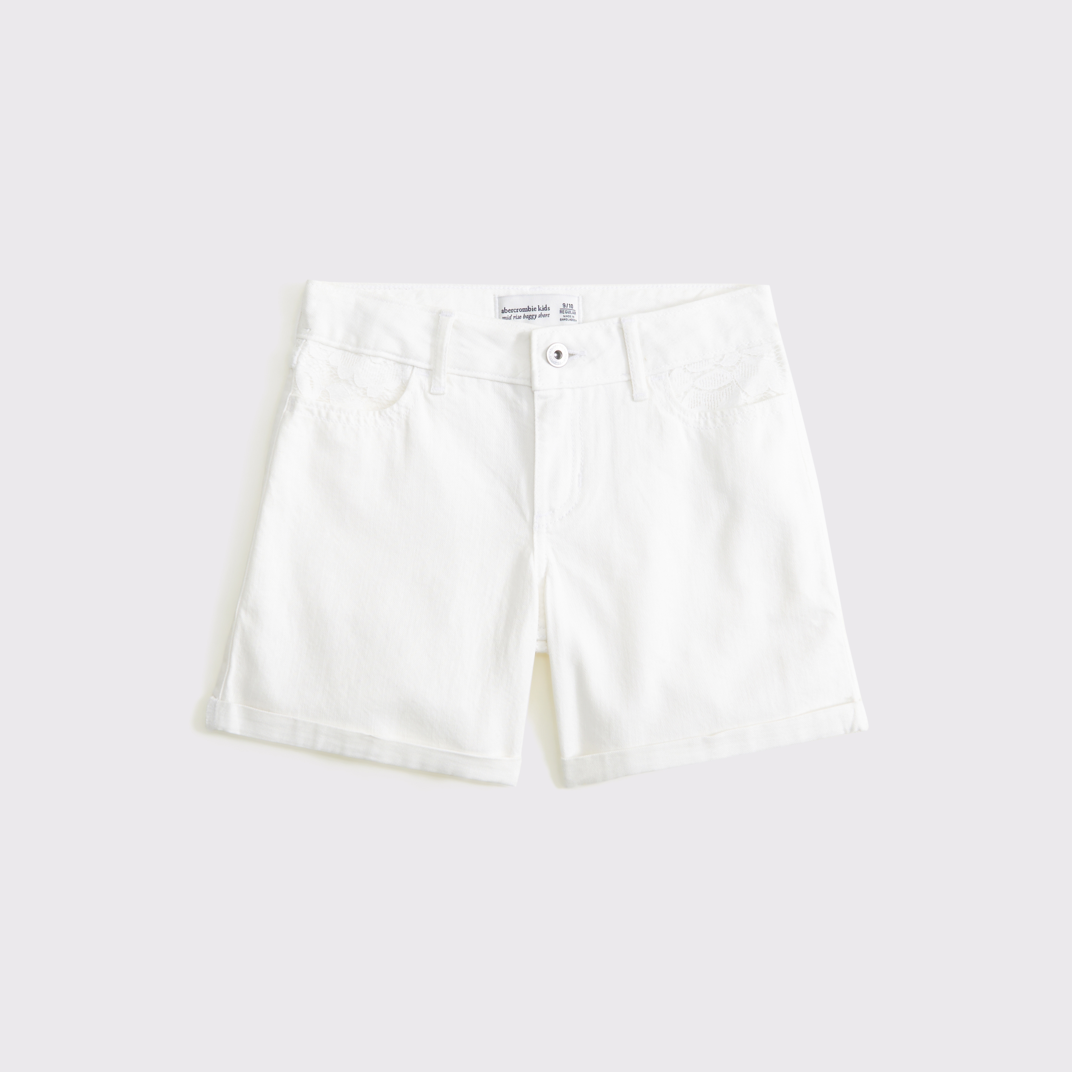 Abercrombie & Fitch Kids' Mid Rise Baggy Shorts In White