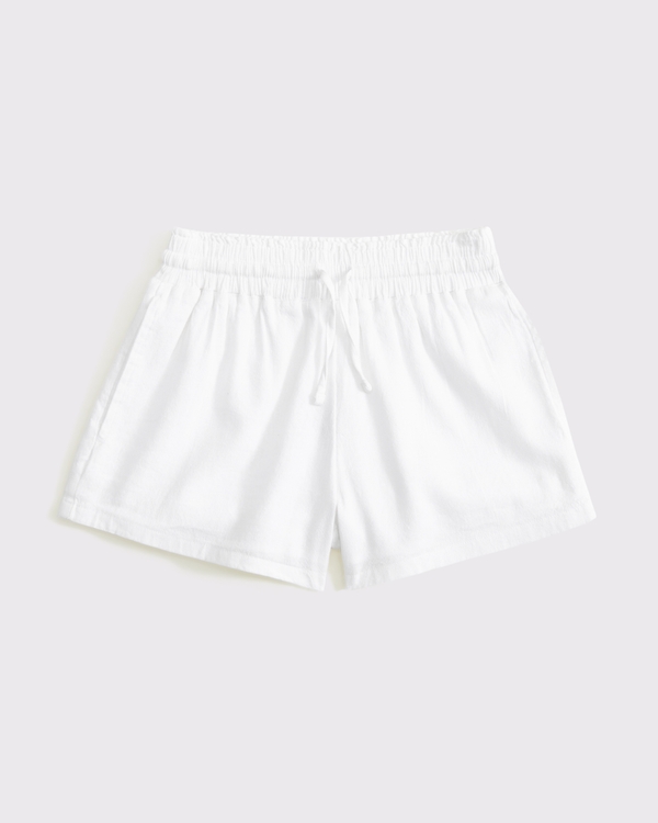 linen-blend pull-on shorts, White view 1