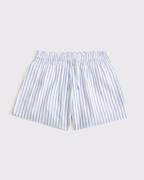 linen-blend pull-on shorts, White Stripe view 1
