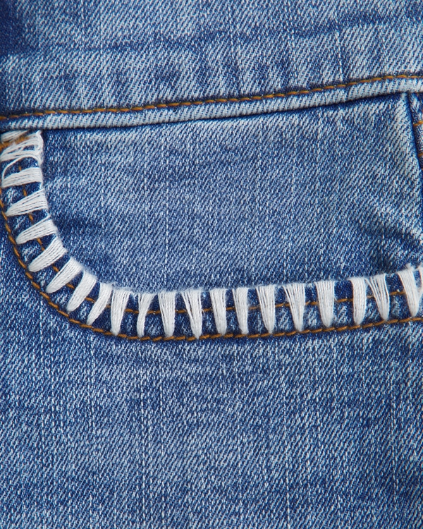 low rise midi shorts, Medium Wash view 2