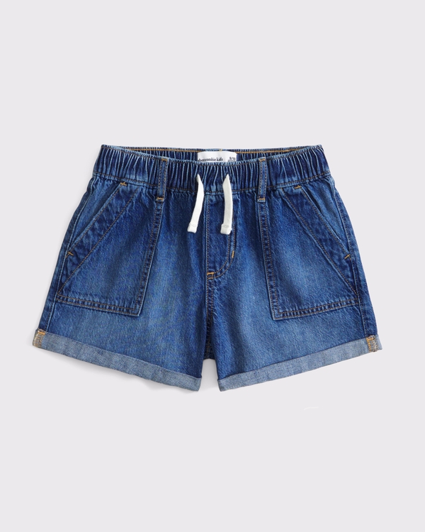 high rise relaxed pull-on shorts, Medium Wash view 1