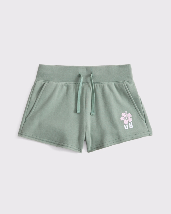low rise cutoff fleece shorts, Dark Sage view 1