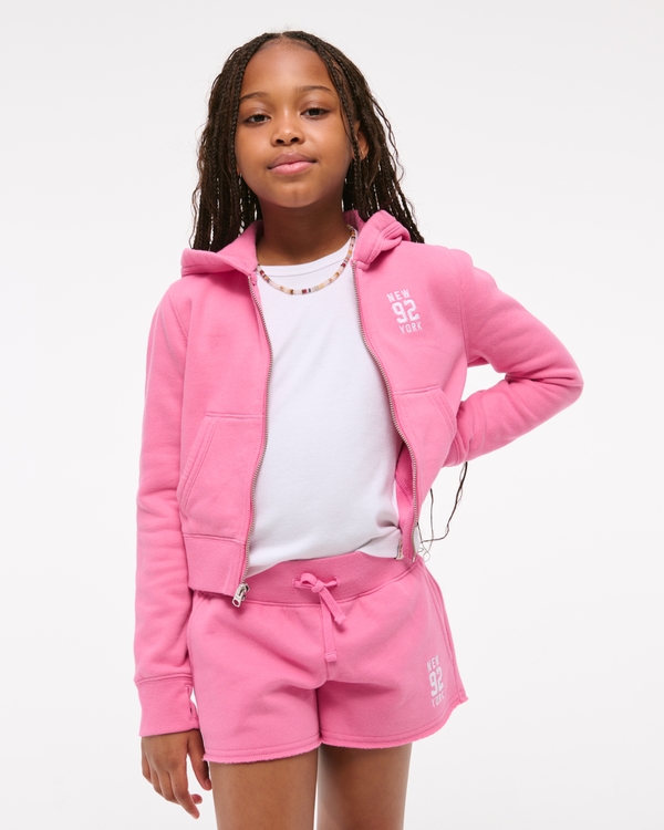 low rise cutoff fleece shorts, Pink view 1