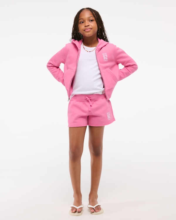 low rise cutoff fleece shorts, Pink view 2