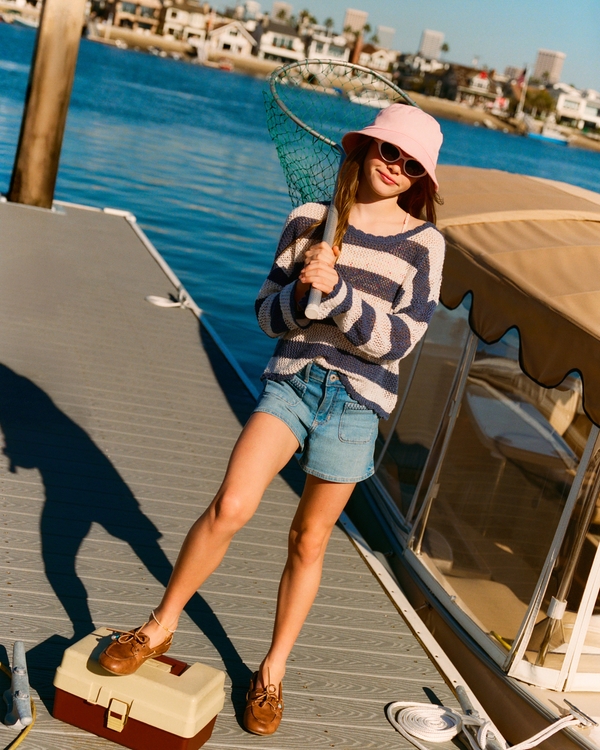 high rise relaxed shorts, Medium Wash view 1