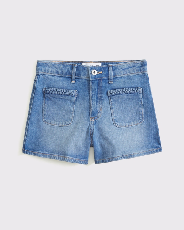 high rise relaxed shorts, Medium Wash view 1