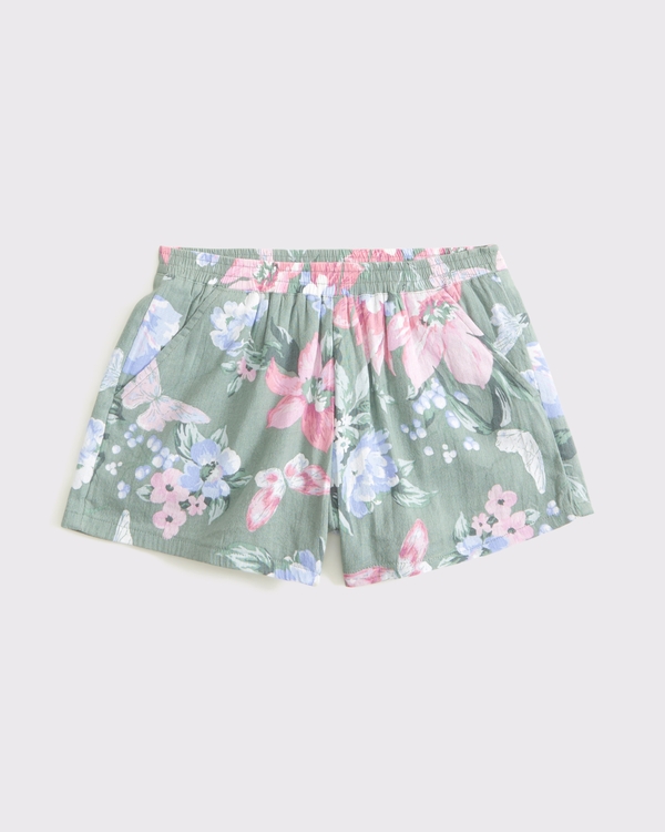 high rise pull-on shorts, Green Floral view 1
