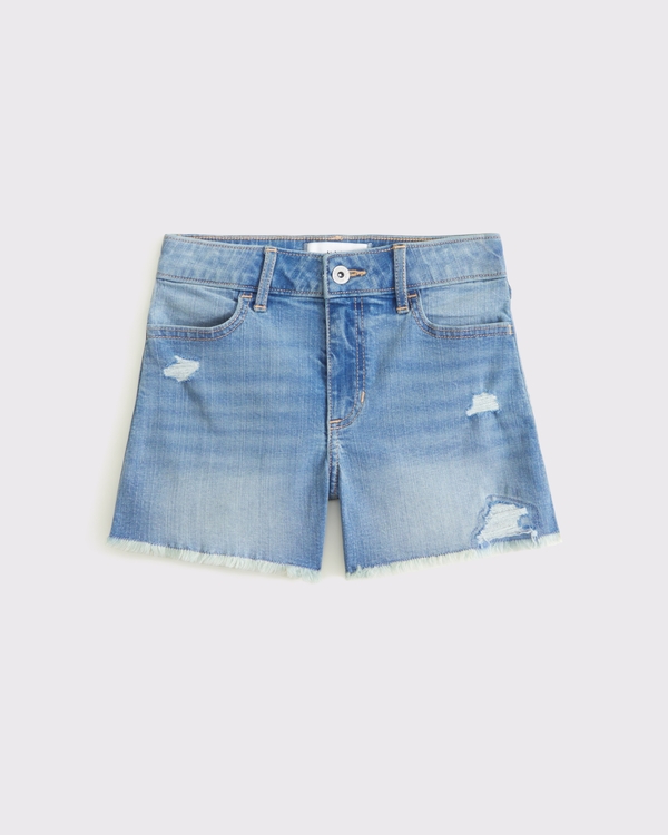 high rise relaxed shorts, Medium Wash view 1