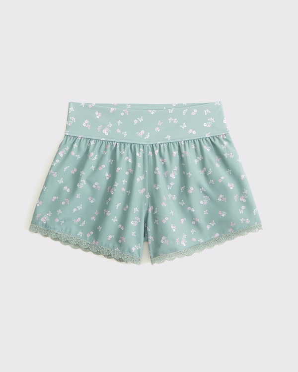 ypb lace-trim active shorts, Green Floral view 1