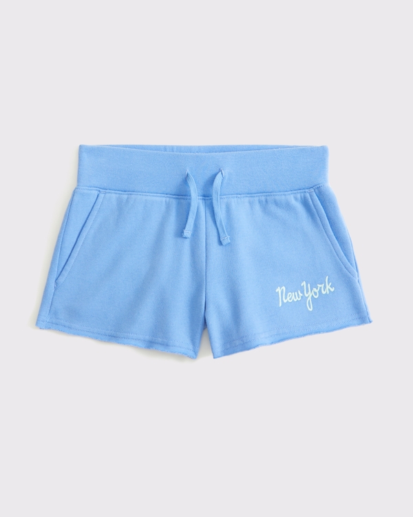 low rise graphic fleece shorts, Light Blue view 1