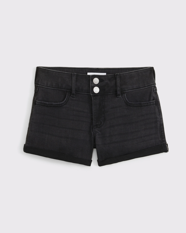 low rise denim shorts, Washed Black view 1