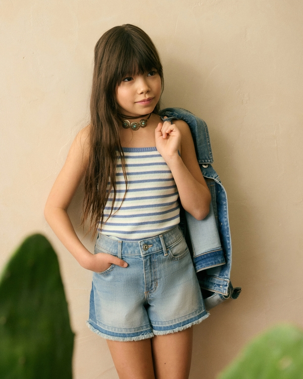 high rise relaxed shorts, Light Wash view 1