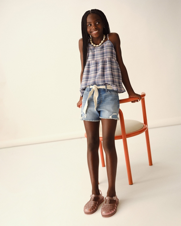 relaxed denim shorts, Medium Ripped Wash view 1