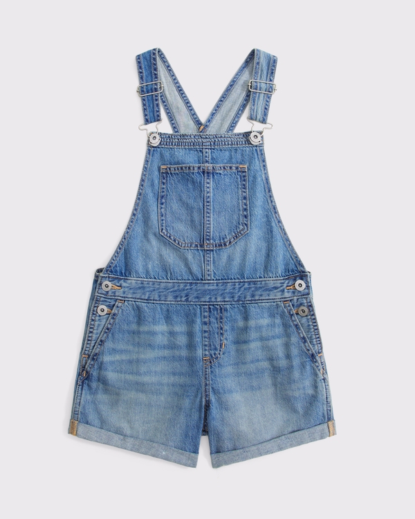 denim shortalls, Medium Wash view 1