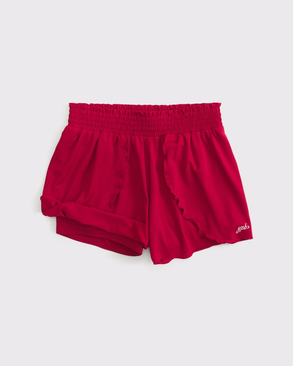 ypb active lettuce-edge tiered short, Berry Red view 2