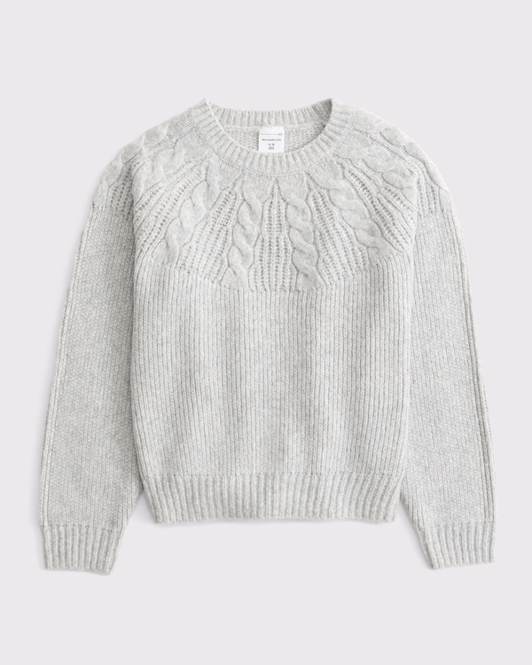 cable crew sweater, Light Gray view 1