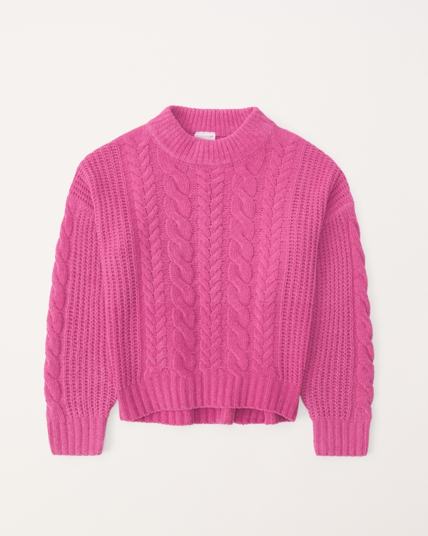 cable wedge crewneck sweater, Pink