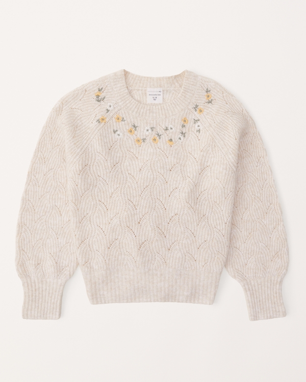 embroidered stitch crewneck sweater, Cream