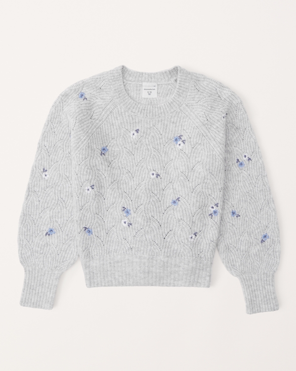 embroidered stitch crewneck sweater, Light Grey