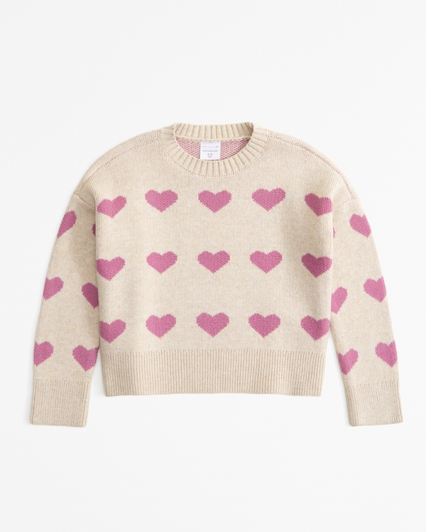  pattern stitch crewneck sweater, Tan Heart Pattern