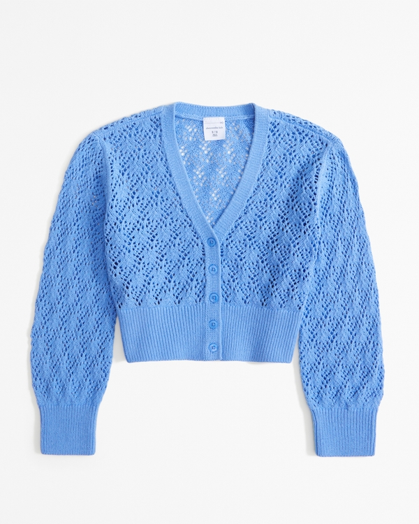 cable open knit cardigan, Blue