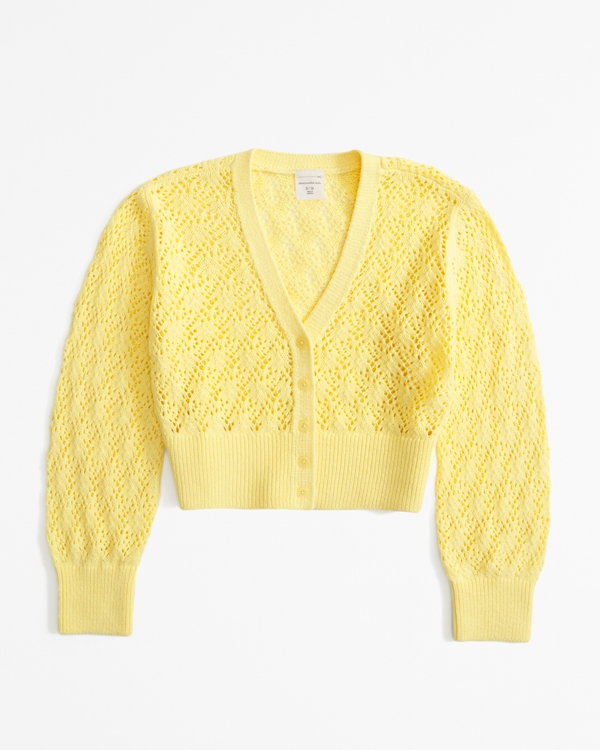 cable open knit cardigan, Yellow