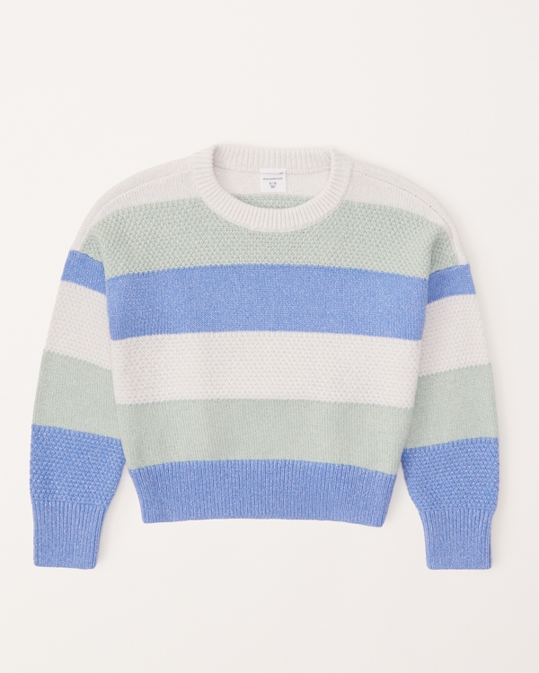 shine pattern stitch crewneck sweater, Blue And Green Stripe