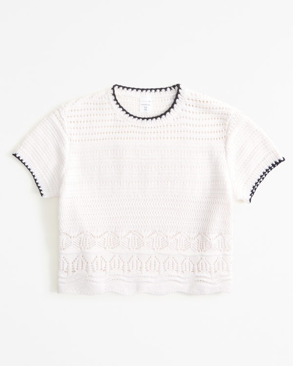 open-stitch sweater tee, White