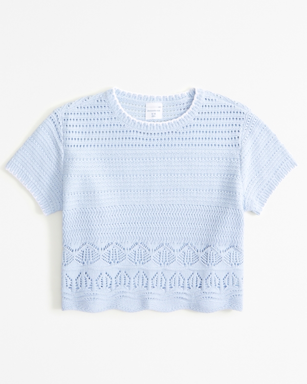 open-stitch sweater tee, Light Blue