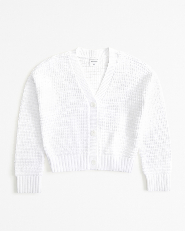 short textured stitch cardigan, White