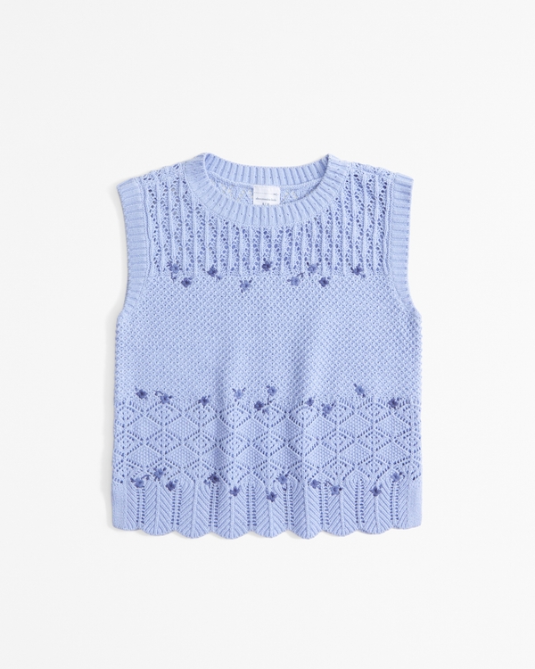 cropped embroidered sweater vest, Light Blue